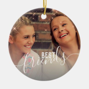Ornamento De Cerâmica Foto de melhores amigos personalizados de rosa dou