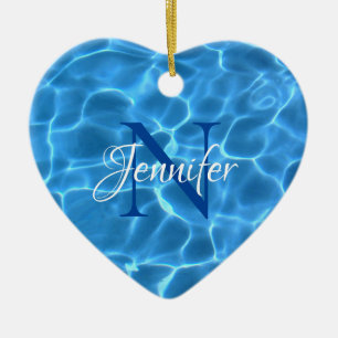 Ornamento De Cerâmica Foto de Monograma na Piscina Azul Água