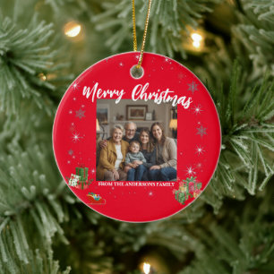 Ornamento De Cerâmica Foto de Natal Alegre Floco de Neve Família Pessoal