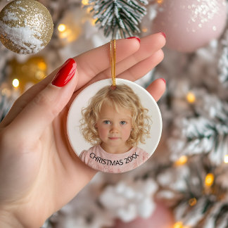 Ornamento De Cerâmica Foto de Natal Anual em Preto