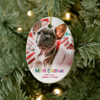 Ornamento De Cerâmica Foto de Natal brilhante e alegre