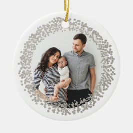 Ornamento De Cerâmica Foto de Natal com Confetes Prateados