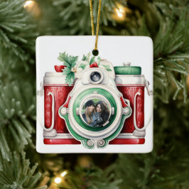 Ornamento De Cerâmica Foto de Natal da câmera Vintage