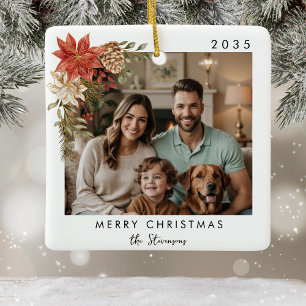 Ornamento De Cerâmica Foto de Natal da Família Alegre