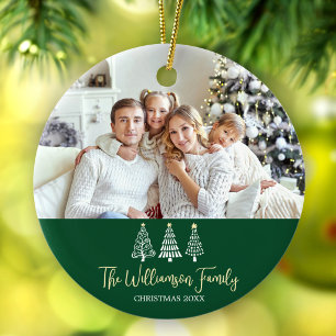 Ornamento De Cerâmica Foto de Natal da Família Árvores Elegantes Rótulo