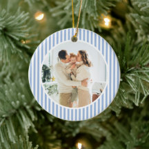 Foto de Natal da Família com Listras Azuis Moderna