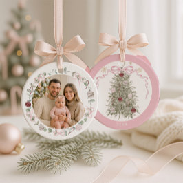 Ornamento De Cerâmica Foto de Natal da Família Pink