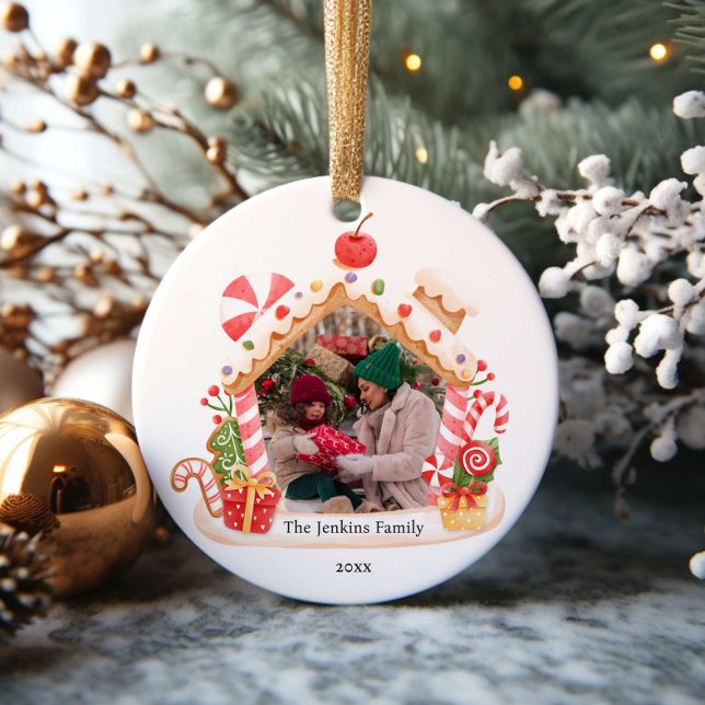 Ornamento De Cerâmica Foto de Natal da Gingercake House (Criador carregado)