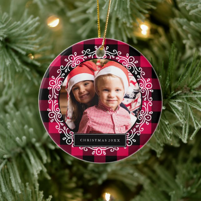 Ornamento De Cerâmica Foto de Natal da Xadrez de inverno (Árvore)