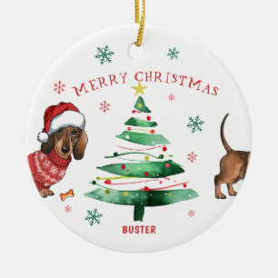 Ornamento De Cerâmica Foto de Natal Dachshund