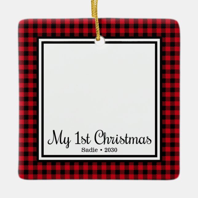 Ornamento De Cerâmica Foto de Natal de 1 rua de Puppy 2 (Frente)