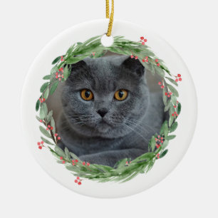 Ornamento De Cerâmica Foto de Natal de Animal de Estimação em Aquarela H
