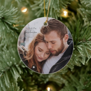 Ornamento De Cerâmica Foto de Natal de Casal Personalizado