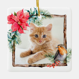 Ornamento De Cerâmica Foto de Natal de Gato
