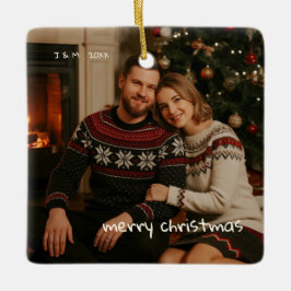 Ornamento De Cerâmica Foto de Natal de Red Doodle Whimsical casado