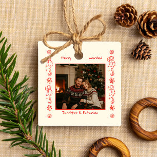 Ornamento De Cerâmica Foto de Natal de Red Doodle Whimsical casado