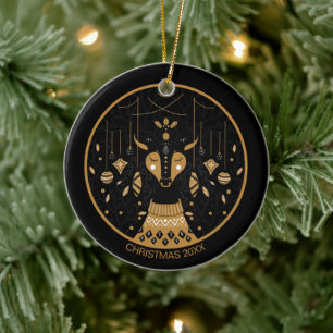 Ornamento De Cerâmica Foto de Natal de Reindeer Personalizada