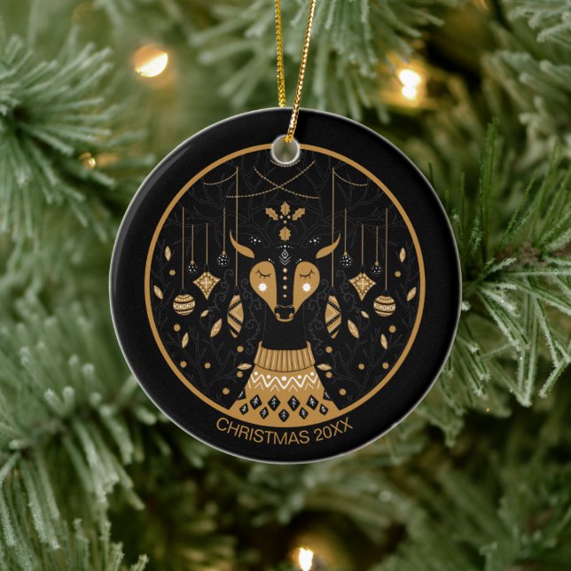Ornamento De Cerâmica Foto de Natal de Reindeer Personalizada (Árvore)