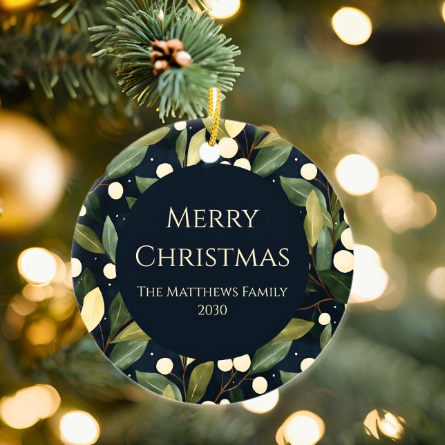 Ornamento De Cerâmica Foto de Natal de Snowberry Elegante (Elegant Snowberry Christmas Photo Ceramic Ornament
)