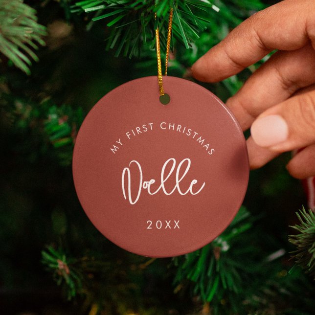 Ornamento De Cerâmica Foto de Natal do Bebê do Terracotta Moderno (Criador carregado)