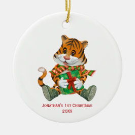 Ornamento De Cerâmica Foto de Natal do Bebê Tigre Baby