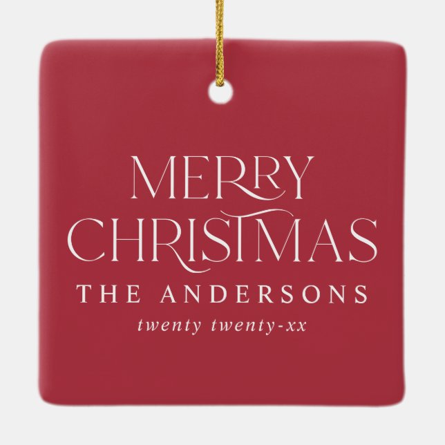 Ornamento De Cerâmica Foto de Natal do Elegante Moderno Vermelho (Verso)
