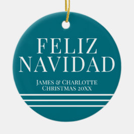 Ornamento De Cerâmica Foto de Natal do Minimalista Feliz Navidad Espanho