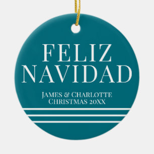 Ornamento De Cerâmica Foto de Natal do Minimalista Feliz Navidad Espanho
