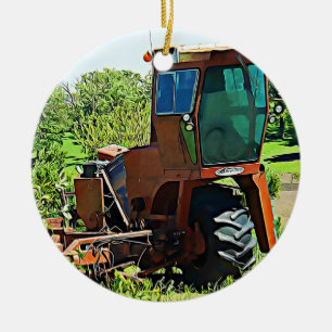 Ornamento De Cerâmica Foto de Natal do Trator Farming Midwest