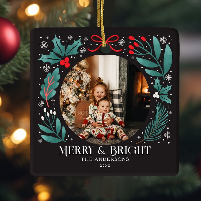 Ornamento De Cerâmica Foto de Natal dos Botânicos de inverno Pretos (Criador carregado)