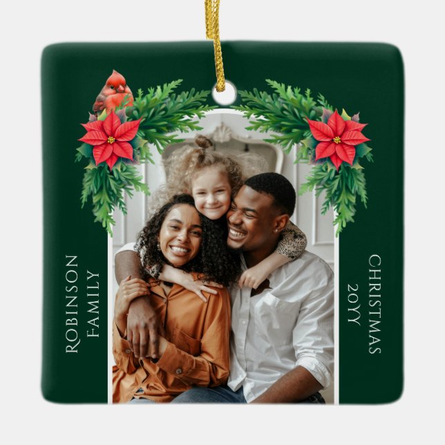 Ornamento De Cerâmica Foto de Natal Elegante (Frente)
