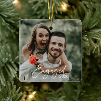 Ornamento De Cerâmica Foto de Natal Engajada com Folhas de Azevinho e Fr