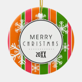 Ornamento De Cerâmica Foto de Natal feliz e laranja