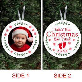 Ornamento De Cerâmica Foto de Natal Flocos de Neve e Laurel