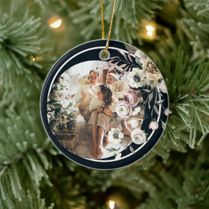 Ornamento De Cerâmica Foto de Natal Floral Personalizada