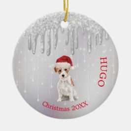 Ornamento De Cerâmica Foto de Natal Jack Russell Dog Santa Hat