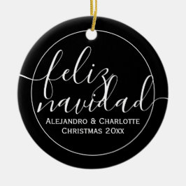 Ornamento De Cerâmica Foto de Natal Minimalista do Modern Feliz Navidad