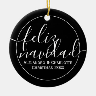 Ornamento De Cerâmica Foto de Natal Minimalista do Modern Feliz Navidad