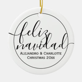 Ornamento De Cerâmica Foto de Natal Minimalista do Modern Feliz Navidad