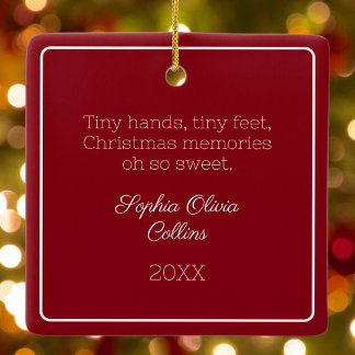 Ornamento De Cerâmica Foto de Natal minimalista do Red Modern Baby