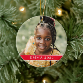 Ornamento De Cerâmica Foto de Natal Moderna Trilha Vermelha Mínima Cerâm