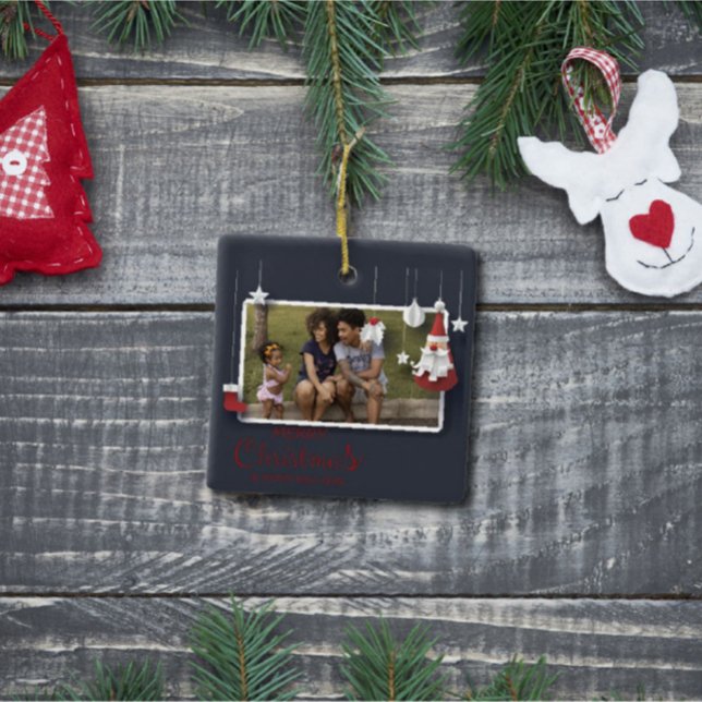 Ornamento De Cerâmica Foto de Natal Moderno e Feliz (Criador carregado)