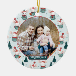 Ornamento De Cerâmica Foto de Natal para Camundongos Brancos de Santa Ha