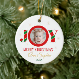 Ornamento De Cerâmica Foto de Natal Personalizada com Alegria