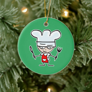 Ornamento De Cerâmica Foto de Natal personalizada do desenho de cozinha