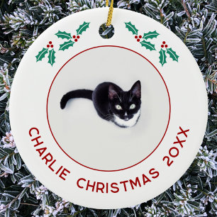 Ornamento De Cerâmica Foto de Natal Personalizada do seu Gato