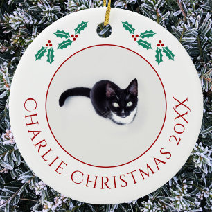Ornamento De Cerâmica Foto de Natal Personalizada do seu Gato