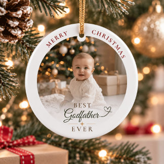 Ornamento De Cerâmica Foto de Natal Personalizada Melhor Padrinho do Mun
