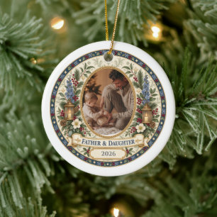 Ornamento De Cerâmica Foto de Natal Personalizada Pai e Filha