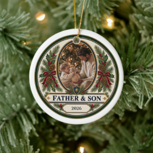 Ornamento De Cerâmica Foto de Natal Personalizada Pai e Filho